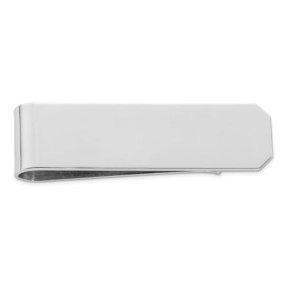 Men's Rhodium Plated Sterling Silver Engravable Fold Over Money Clip - Picture 1 of 3